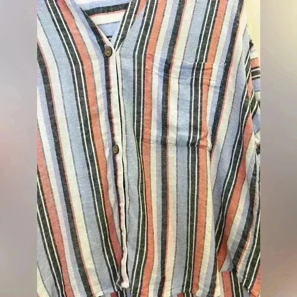 Women’s LAUNDRY by Shelli Segal Button Front Shirt in Blue Multi Stripe - Picture 6 of 13